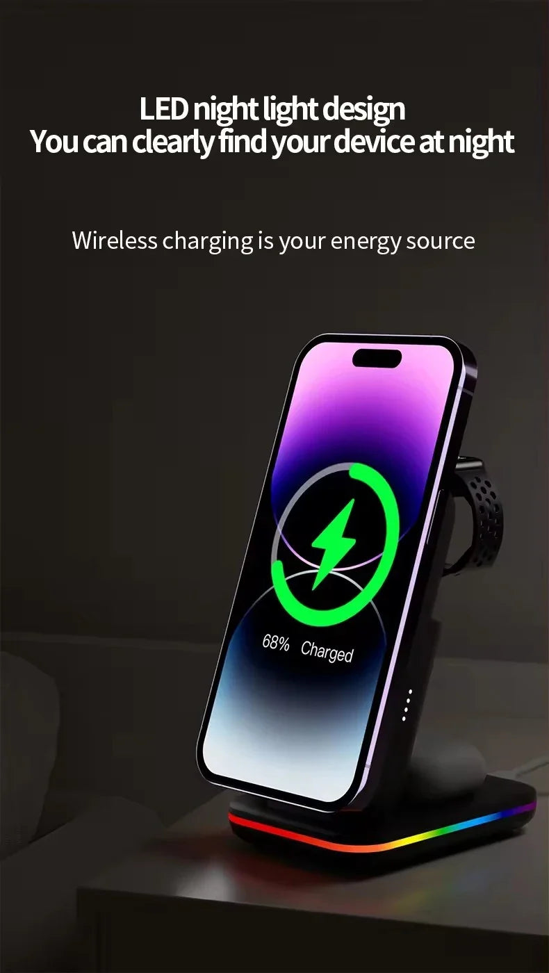 Foldable Wireless Charging Station with Detachable 5000mAh Power Bank (3-Month Warranty)