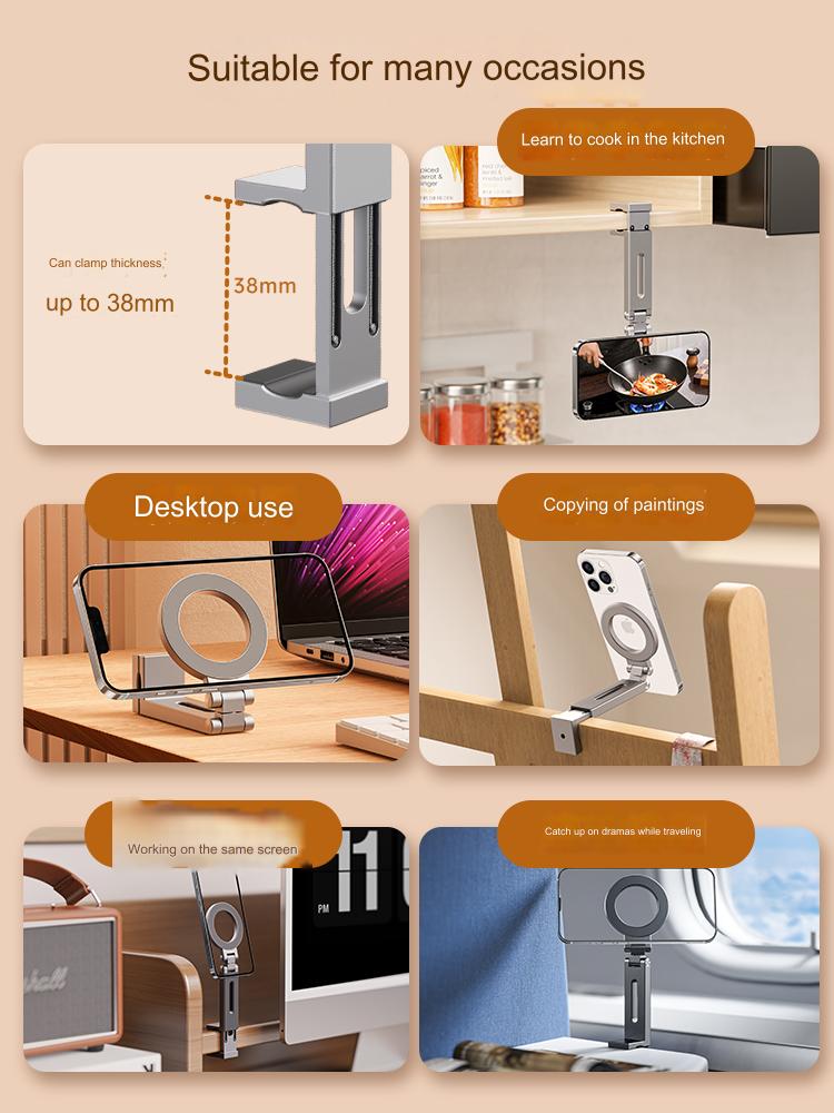 Thetree Travel iPhone Magnetic Holder Magsafe Portable Clip Desktop 360 Degree Rotation And Folding Special Aircraft High-speed Rail Train Suitcase Fixed Portable Lazy Artifact