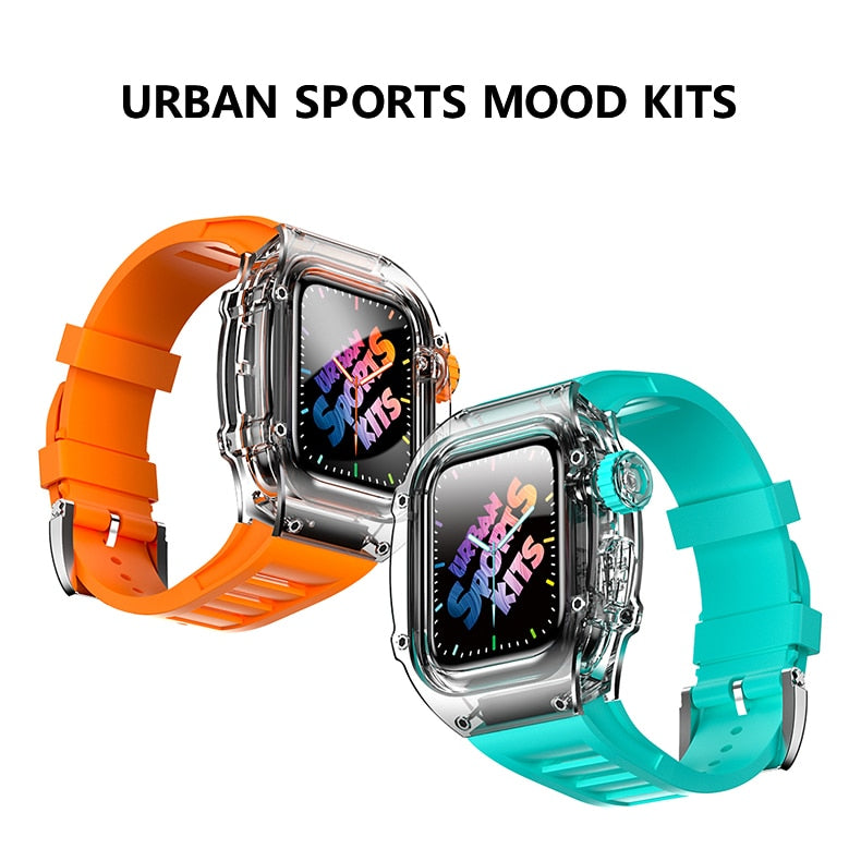 Transparent Mod Kit Case for Apple Watch 45MM 44MM Rubber Sports Band for iWatch Series Ultra 8 7 6 5 4 SE Silicone Strap