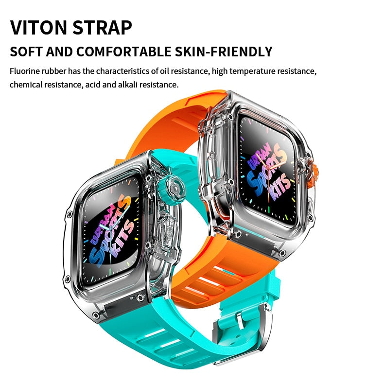 Transparent Mod Kit Case for Apple Watch 45MM 44MM Rubber Sports Band for iWatch Series Ultra 8 7 6 5 4 SE Silicone Strap