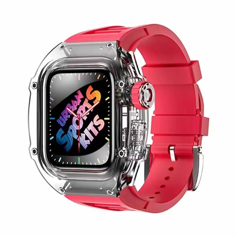 Transparent Mod Kit Case for Apple Watch 45MM 44MM Rubber Sports Band for iWatch Series Ultra 8 7 6 5 4 SE Silicone Strap
