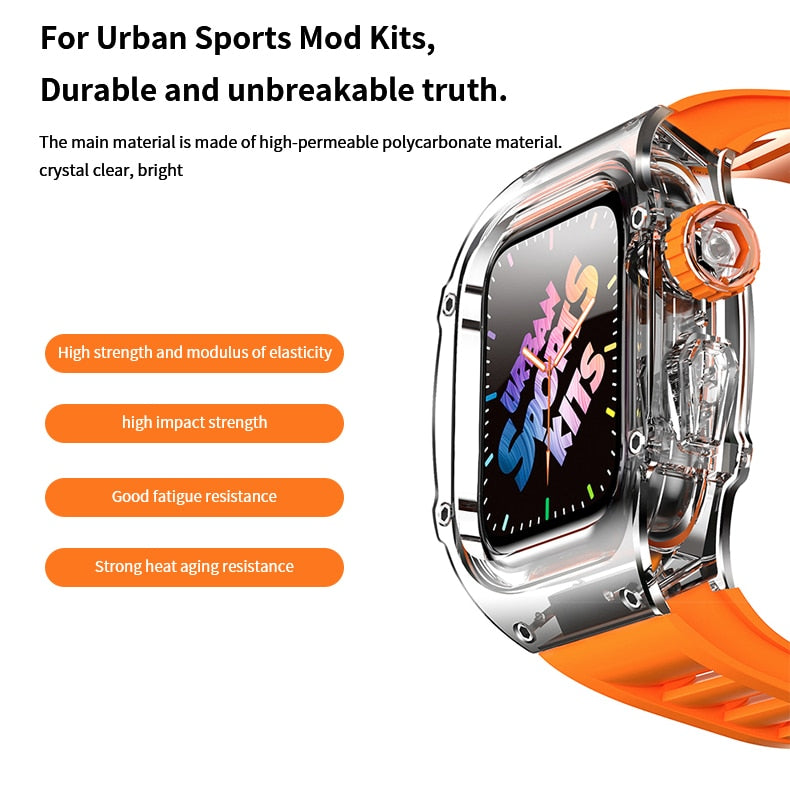 Transparent Mod Kit Case for Apple Watch 45MM 44MM Rubber Sports Band for iWatch Series Ultra 8 7 6 5 4 SE Silicone Strap