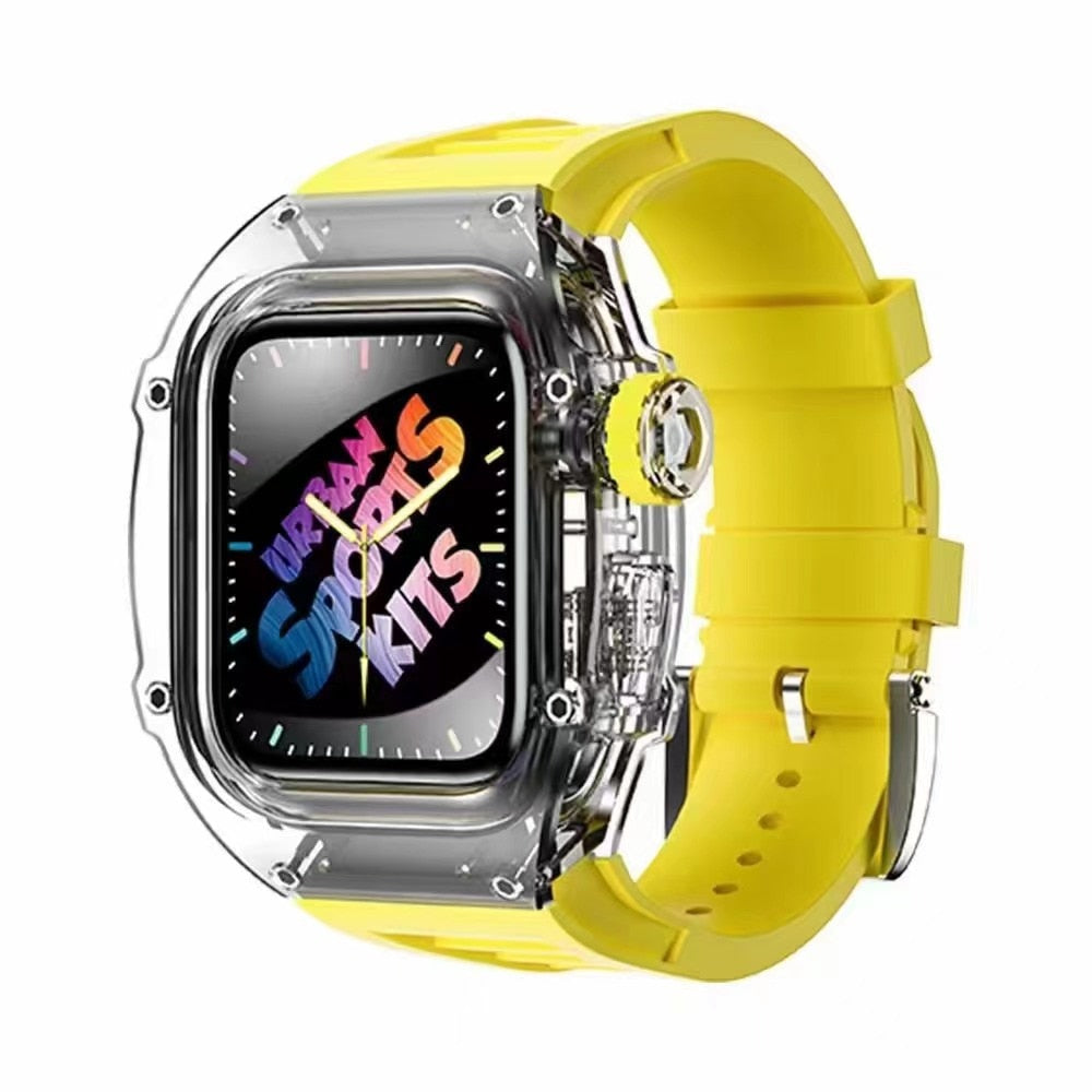 Transparent Mod Kit Case for Apple Watch 45MM 44MM Rubber Sports Band for iWatch Series Ultra 8 7 6 5 4 SE Silicone Strap