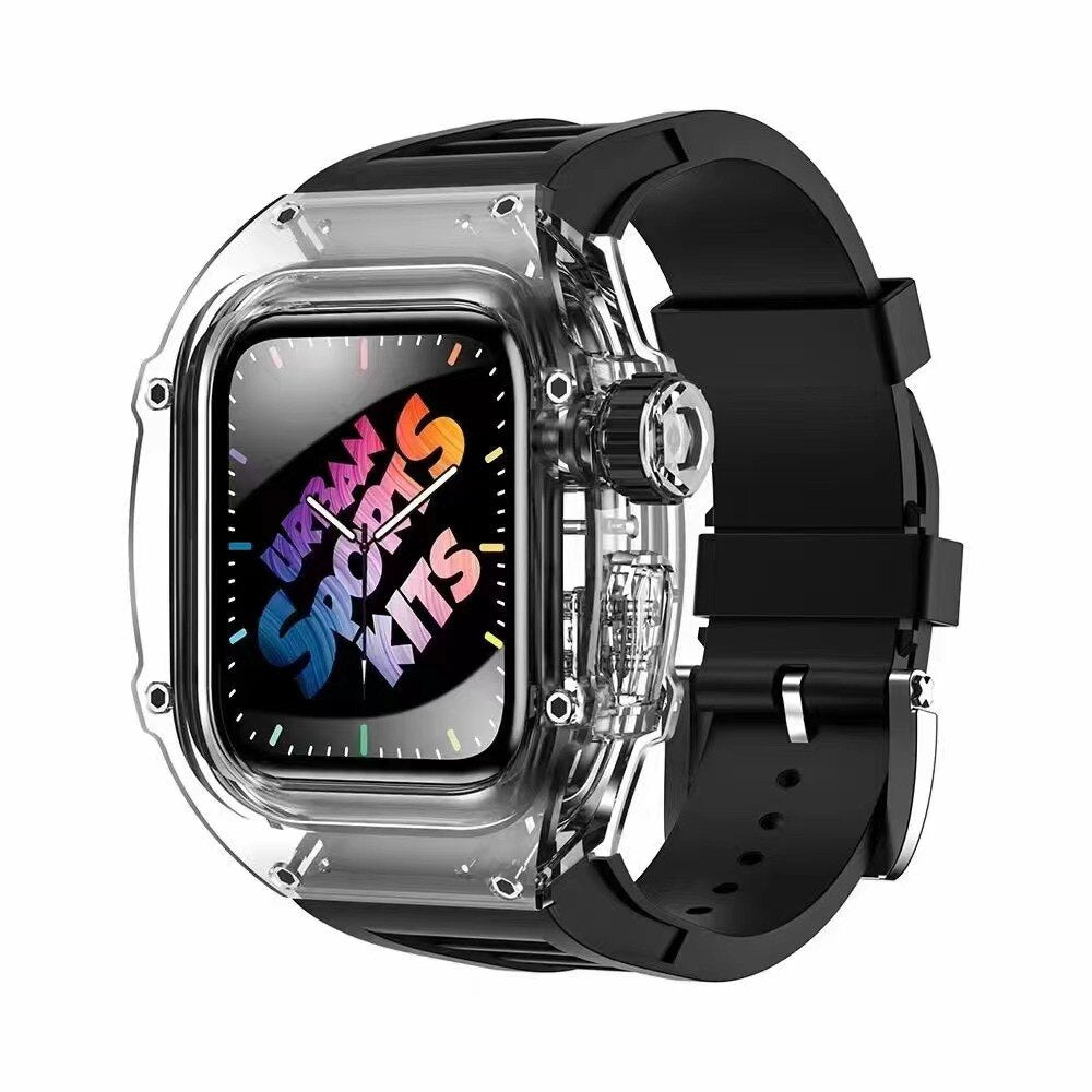 Transparent Mod Kit Case for Apple Watch 45MM 44MM Rubber Sports Band for iWatch Series Ultra 8 7 6 5 4 SE Silicone Strap