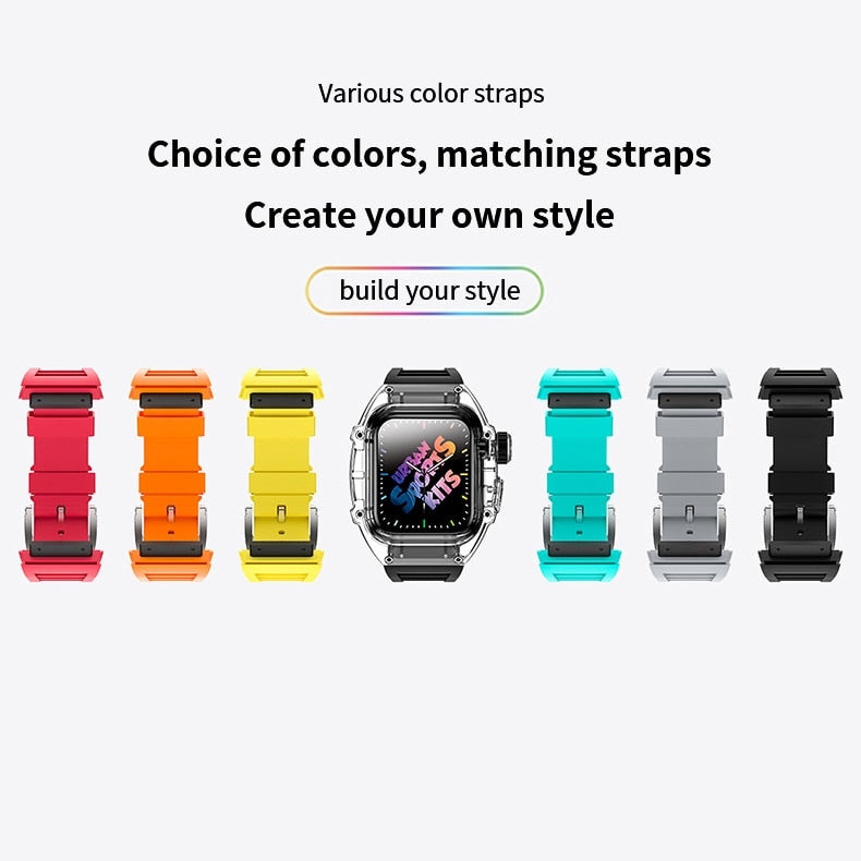 Transparent Mod Kit Case for Apple Watch 45MM 44MM Rubber Sports Band for iWatch Series Ultra 8 7 6 5 4 SE Silicone Strap