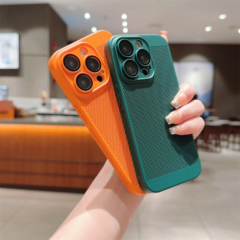 Luxury Heat Radiation Ultra Thin PC Case for iPhone 11 12 13 14 Pro Max 14 7 8 Plus Xr Xs Max X 7 8 SE 2 3 Glass Lens Flim Cover