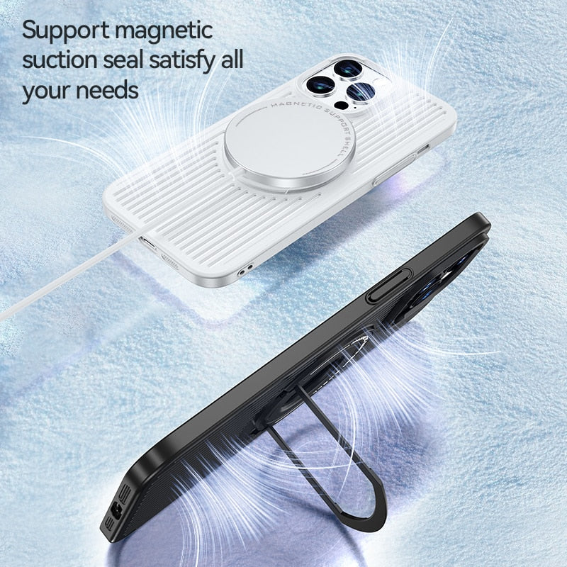 Heat Dissipation Case For Magsafe Magnetic Wireless Charging Shockproof Hard Stand Cover For iPhone 14 Pro Max 13 12