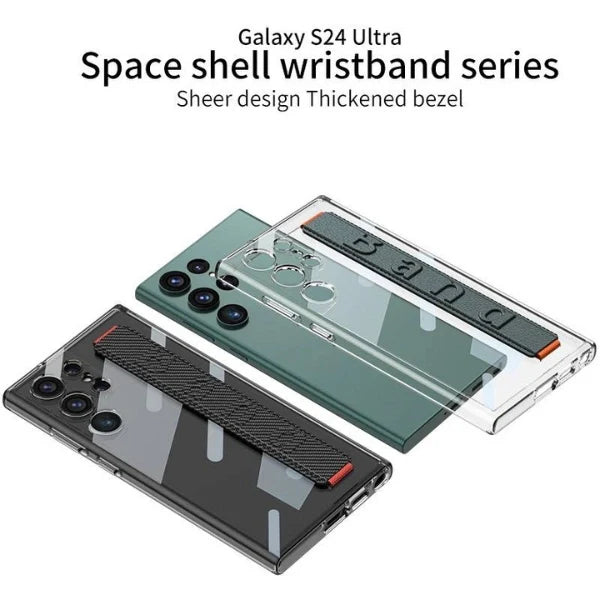 Clear PC Back Phone Case With Elastic Wristband For Samsung Galaxy S24/S24 Plus/S24 Ultra