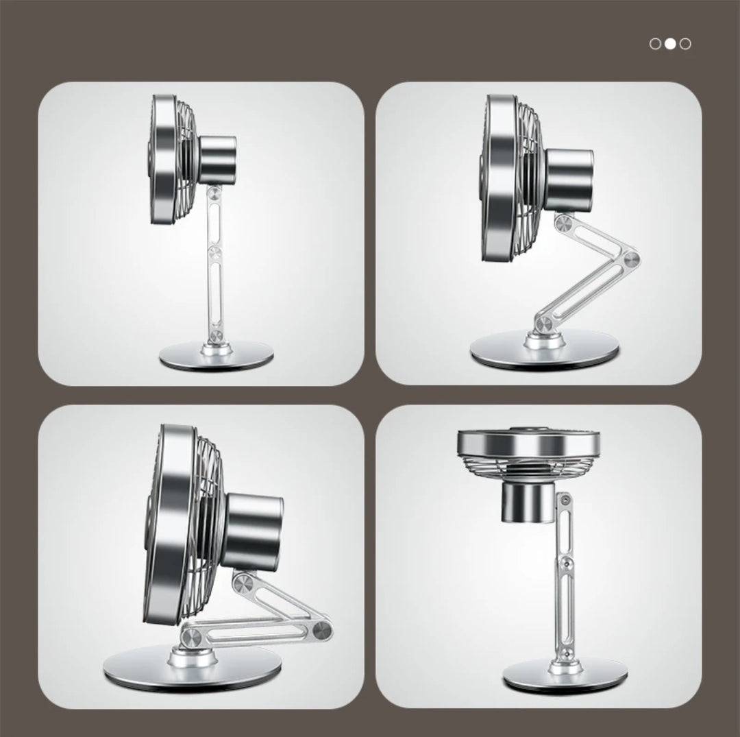 Desktop small metal fan rechargeable office artifact 360 degree rotatable desktop electric fan folding