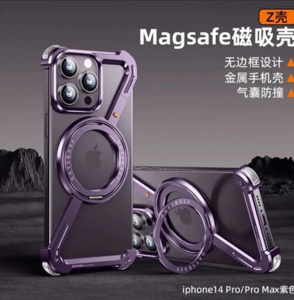 Suitable For Apple 15 Mobile Phone Case, Frameless Metal Z Shell, IPhone 14 Promax Magnetic Stand, Pro-capsule Anti-fall Protective Cover 13 New Alloy Hollow Skeleton Cooling Shell