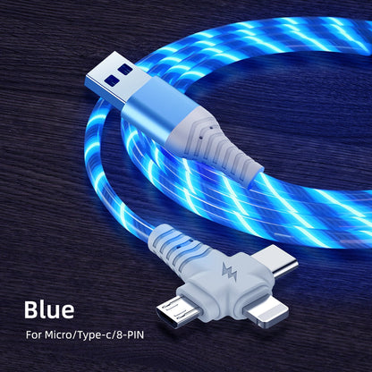 3in1 Flow Luminous Lighting Usb Cable For IPhone 13 12 11 Pro 3 In 1 2in1 LED Micro USB Type C 8 Pin Charger For Huawei Xiaomi|Mobile Phone Cables