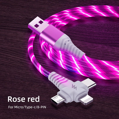 3in1 Flow Luminous Lighting Usb Cable For IPhone 13 12 11 Pro 3 In 1 2in1 LED Micro USB Type C 8 Pin Charger For Huawei Xiaomi|Mobile Phone Cables