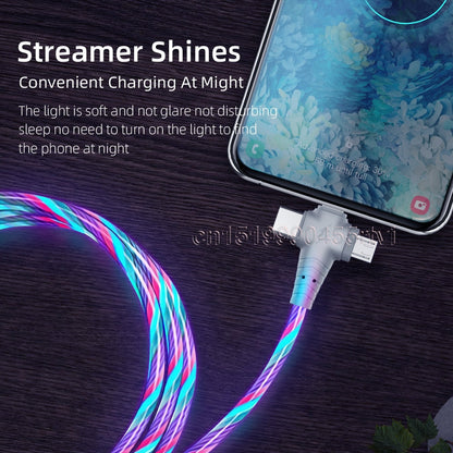 3in1 Flow Luminous Lighting Usb Cable For IPhone 13 12 11 Pro 3 In 1 2in1 LED Micro USB Type C 8 Pin Charger For Huawei Xiaomi|Mobile Phone Cables