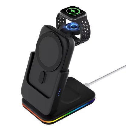 Foldable Wireless Charging Station with Detachable 5000mAh Power Bank (3-Month Warranty)