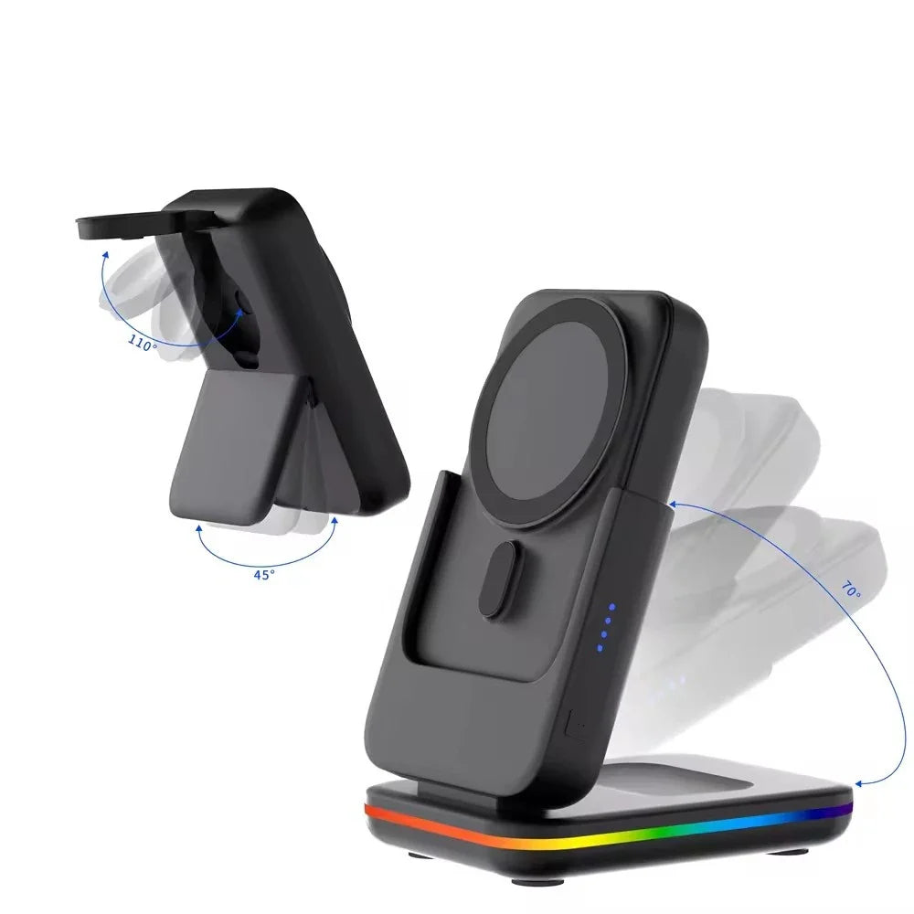 Foldable Wireless Charging Station with Detachable 5000mAh Power Bank (3-Month Warranty)