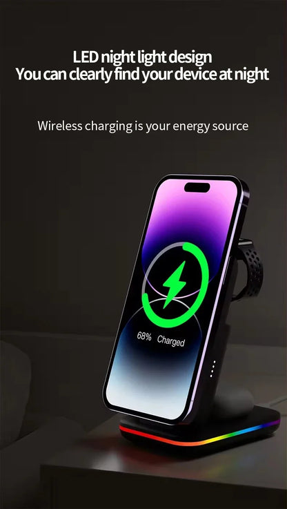 Foldable Wireless Charging Station with Detachable 5000mAh Power Bank (3-Month Warranty)