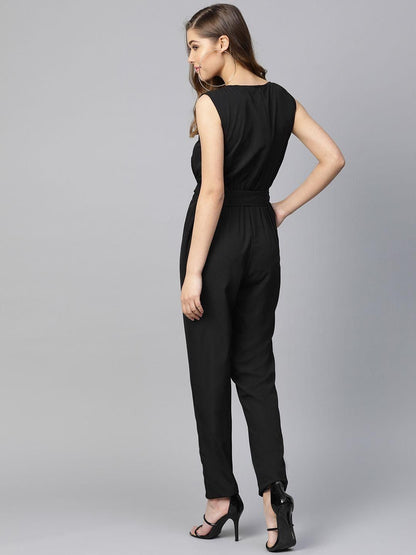 UPTOWNIE Women's Crepe Solid Keyhole Neck Jumpsuit