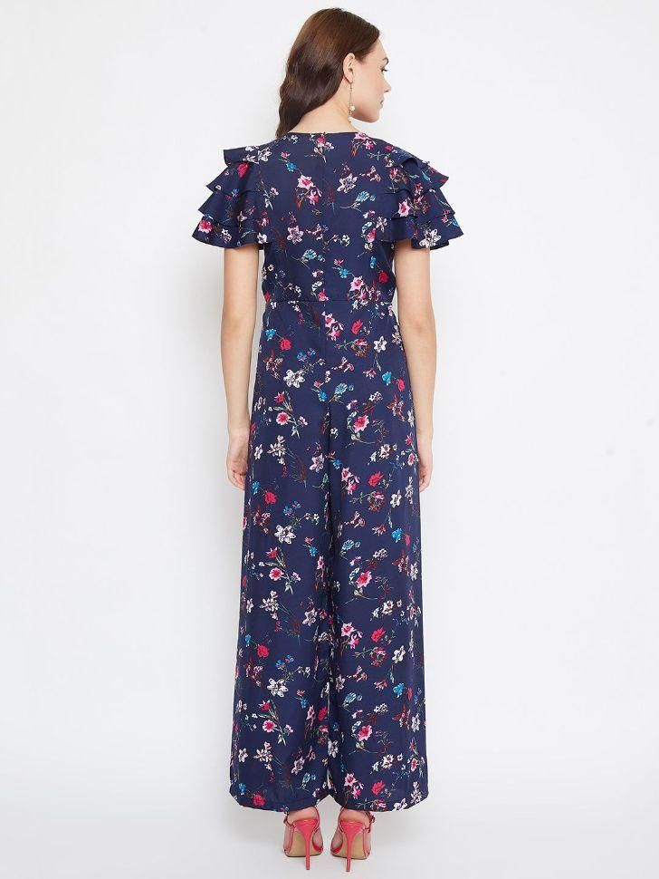 UPTOWNIE Women's Crepe Floral Flared Sleeves Jumpsuit