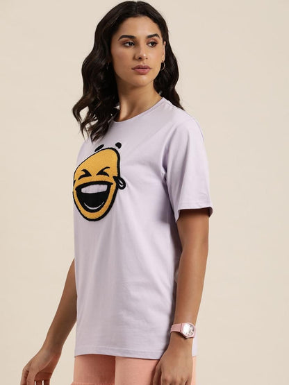 Difference of Opinion Cotton Lavender Graphic  Oversized T-Shirt for Women's