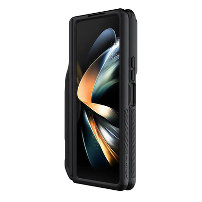 Nillkin CamShield Pro case for Z Fold with S Pen holder, camera cover, hinge protection, and kickstand.