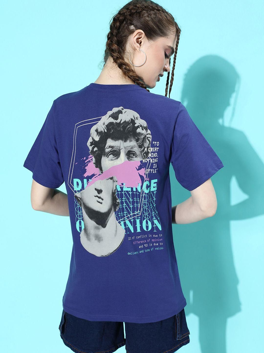 Difference of Opinion Blue Graphic Oversized T-Shirt