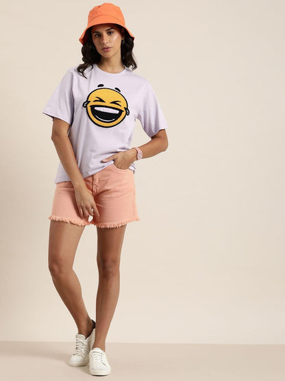 Difference of Opinion Cotton Lavender Graphic  Oversized T-Shirt for Women's