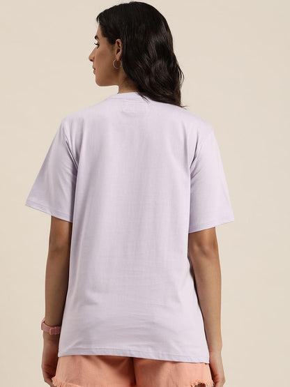 Difference of Opinion Cotton Lavender Graphic  Oversized T-Shirt for Women's