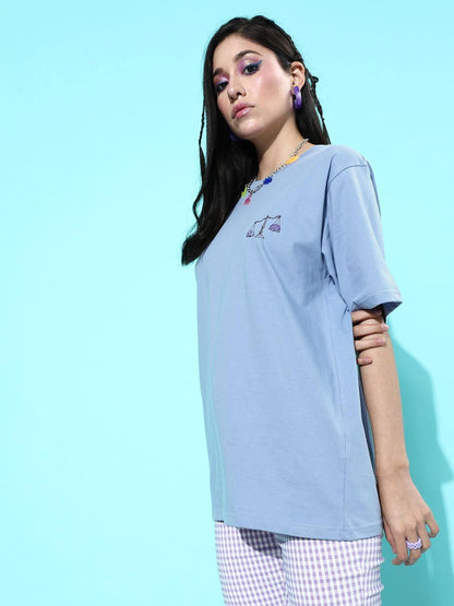 Difference of Opinion Purple Graphic Oversized T-Shirt