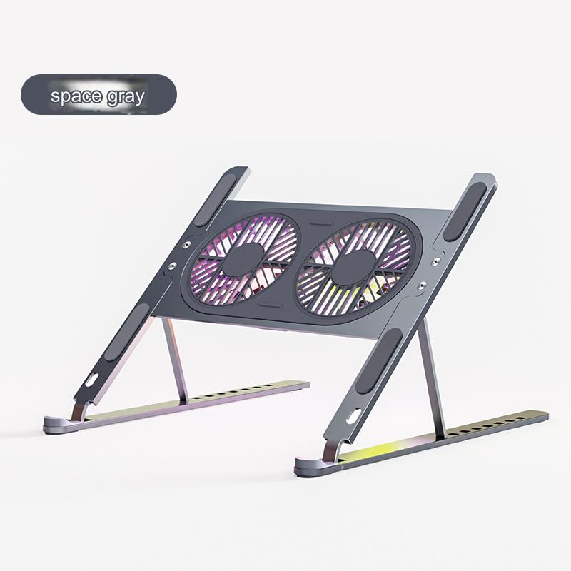 Thetree Laptop Cooling Bracket Bracket Fan Air-cooling Cooling Base Aluminum Alloy Desktop Adjustable Lifting Silent Radiator Game Notebook Flat Folding Portable Support Stand