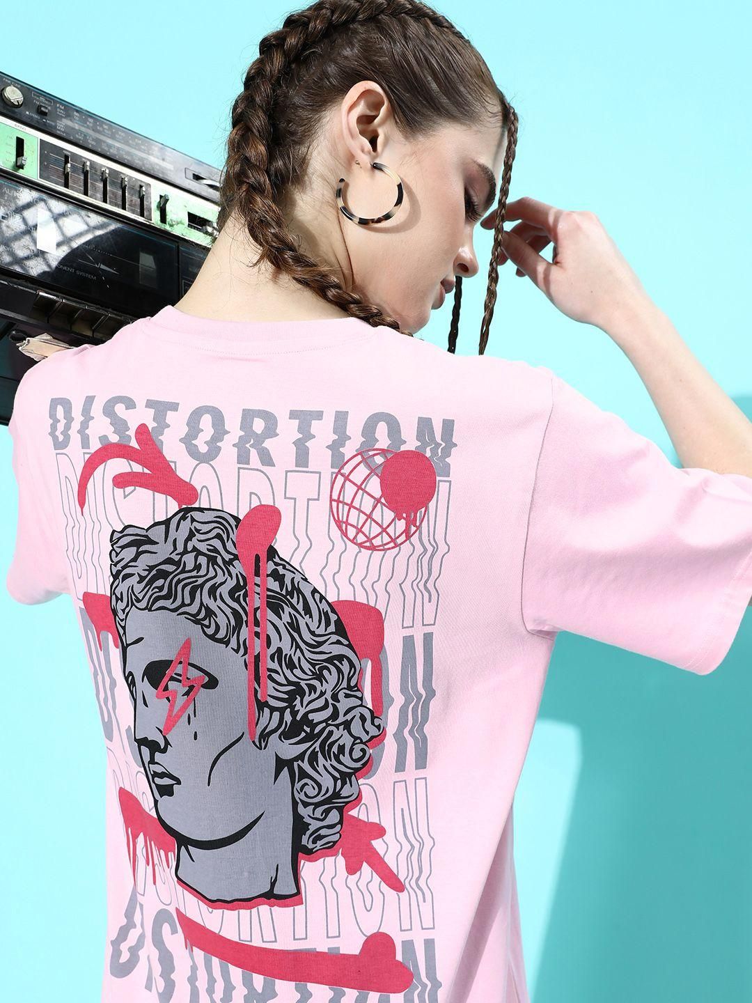 Difference of Opinion Pink Graphic Oversized T-Shirt