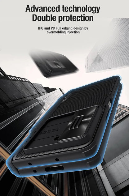 Nillkin CamShield Pro case for Z Fold with S Pen holder, camera cover, hinge protection, and kickstand.