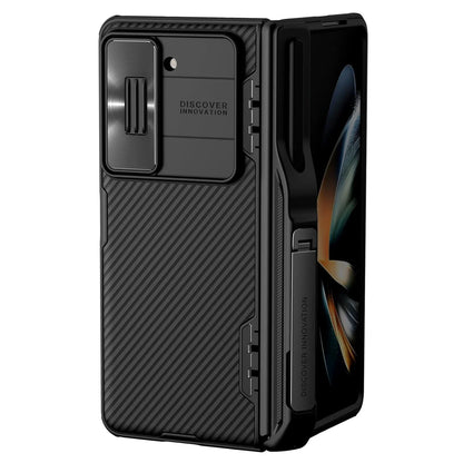 Nillkin CamShield Pro case for Z Fold with S Pen holder, camera cover, hinge protection, and kickstand.