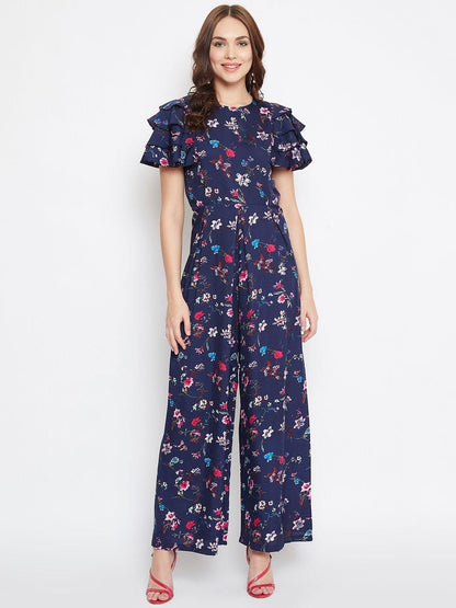 UPTOWNIE Women's Crepe Floral Flared Sleeves Jumpsuit