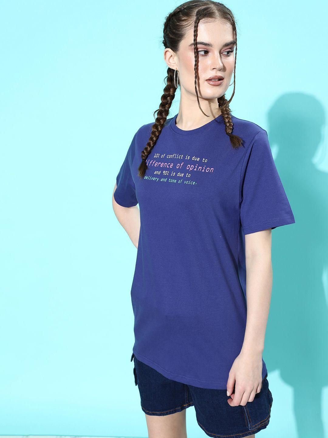 Difference of Opinion Blue Graphic Oversized T-Shirt