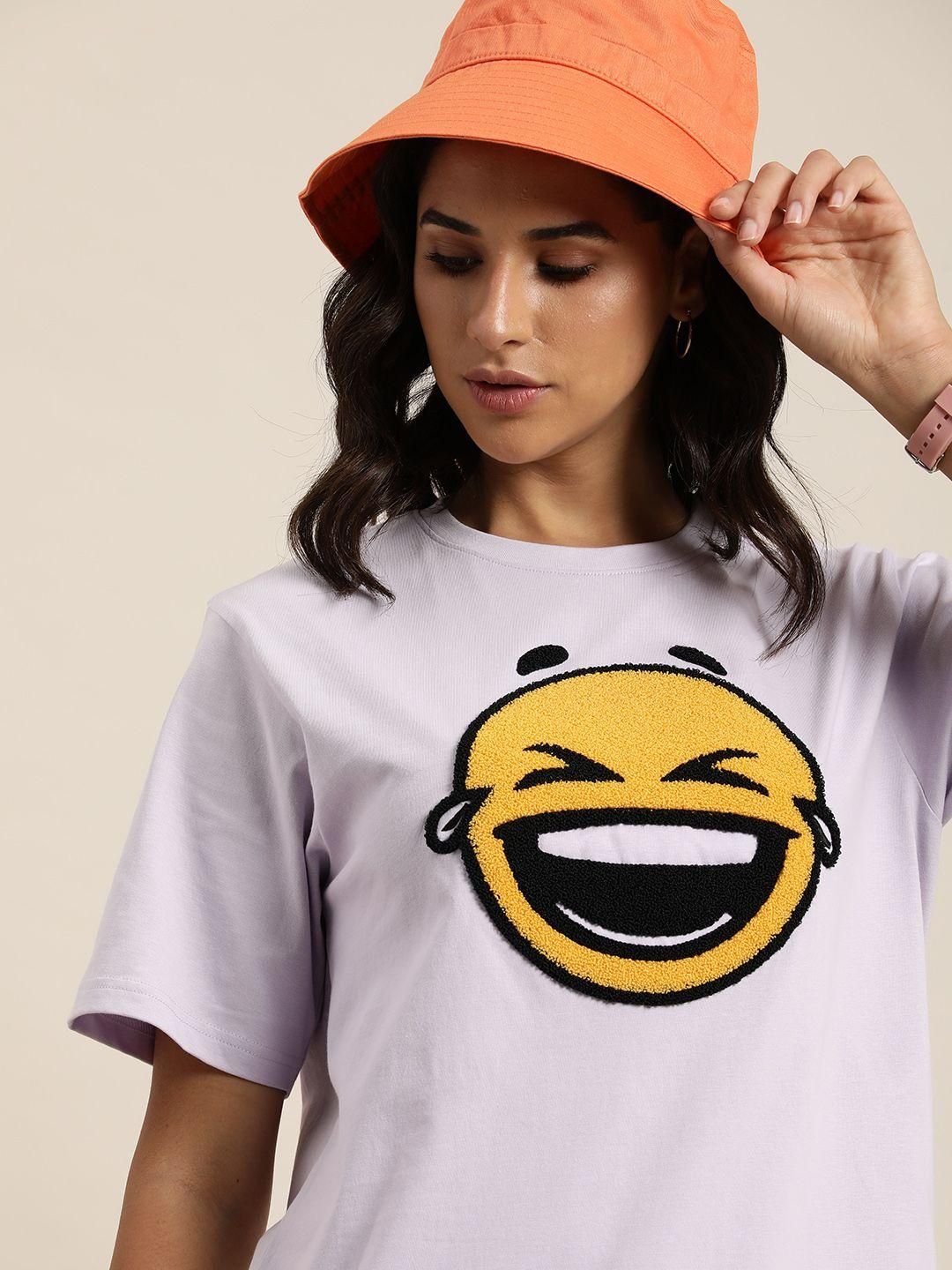 Difference of Opinion Cotton Lavender Graphic  Oversized T-Shirt for Women's