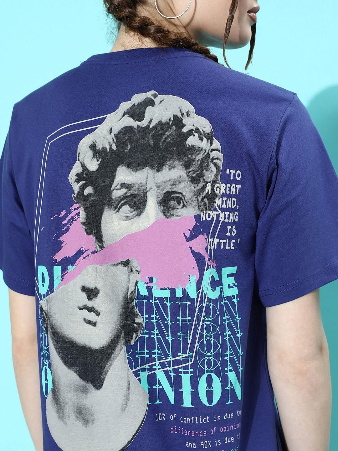 Difference of Opinion Blue Graphic Oversized T-Shirt