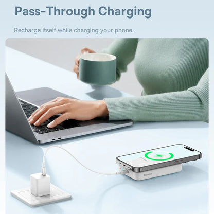 Baseus 10000mAh 20W Magnetic Wireless Super Fast Charging Power Bank(White)