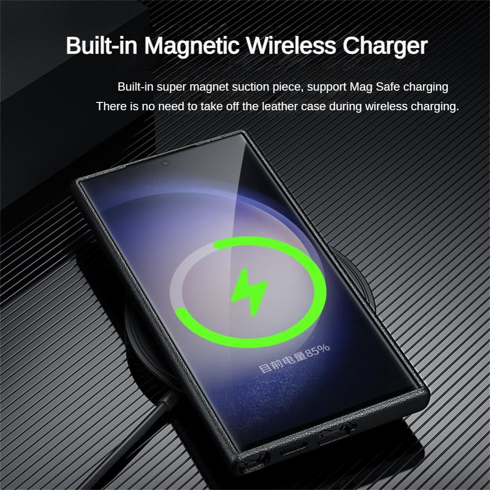 Original eather Magsaf Case Metal Ring Metal battan S24Ultra Cover.