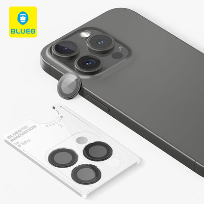 Blueo PVD Stainless Steel With Titanium Alloy Element Design Camera Lens Protector For iPhone 15 Pro Max