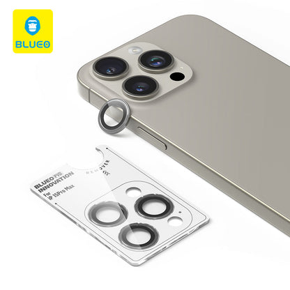 Blueo PVD Stainless Steel With Titanium Alloy Element Design Camera Lens Protector For iPhone 15 Pro Max