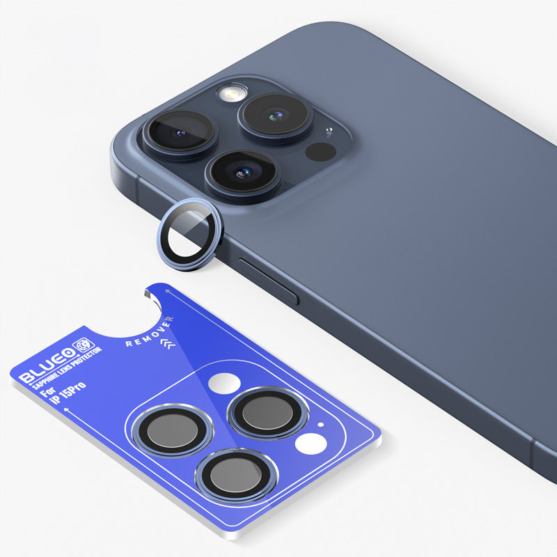 Blueo Sapphire Crystal Original Titanium PVD Stainless Steel Camera Lens Protector Cover for iPhone 15 pro max