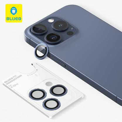 Blueo PVD Stainless Steel With Titanium Alloy Element Design Camera Lens Protector For iPhone 15 Pro Max