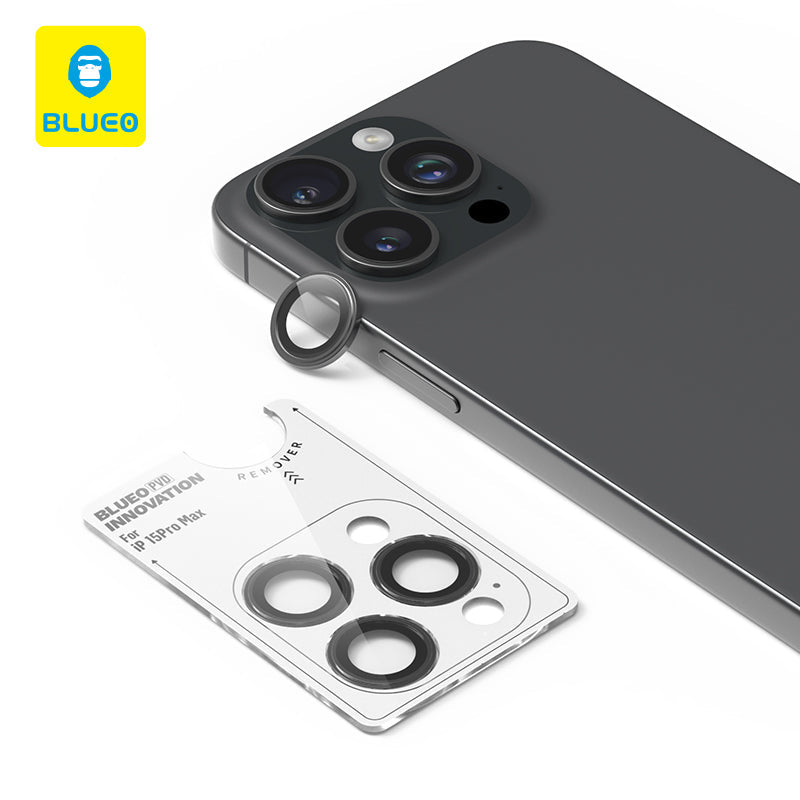 Blueo PVD Stainless Steel With Titanium Alloy Element Design Camera Lens Protector For iPhone 15 Pro Max