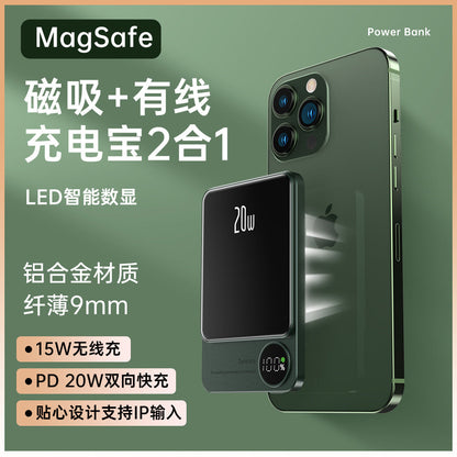 Q9 Wireless Magsafe Magnetic Suction Charging Power Bank Back Clip Metal iPhone Power Supply 10000mAh Compact And Portable