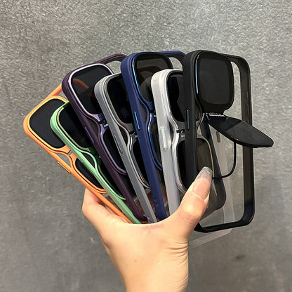 Suitable For Apple iPhone Case, Skin-like Sunglasses Holder, Iphone15promax, New Transparent Electroplated Buttons Anti-fall Acrylic Simple Large Hole Protective Cover