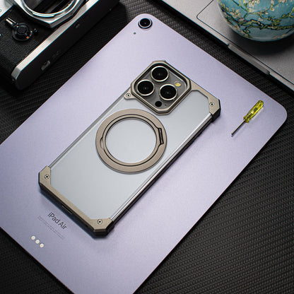 Apple Mecha Assembled Magnetic Fulcrum Bracket Case 15proMax Aluminum Alloy iPhone Case High-end Metal Simple Half case