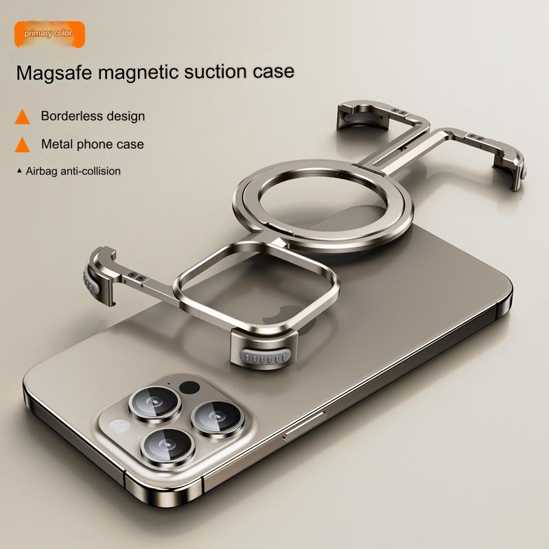 One Shell Suitable For Apple iPhone 15 Pro max Case Plus Ultra-thin Metal Frameless New Magnetic Stand Magsafe Bare Metal Hand Feel Heat Dissipation Anti-fall Protective Cover