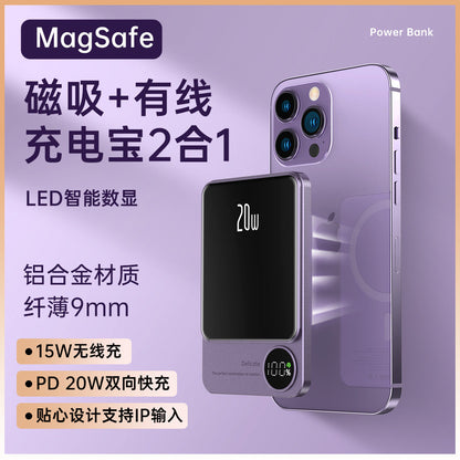 Q9 Wireless Magsafe Magnetic Suction Charging Power Bank Back Clip Metal iPhone Power Supply 10000mAh Compact And Portable