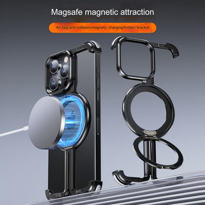 One Shell Suitable For Apple iPhone 15 Pro max Case Plus Ultra-thin Metal Frameless New Magnetic Stand Magsafe Bare Metal Hand Feel Heat Dissipation Anti-fall Protective Cover
