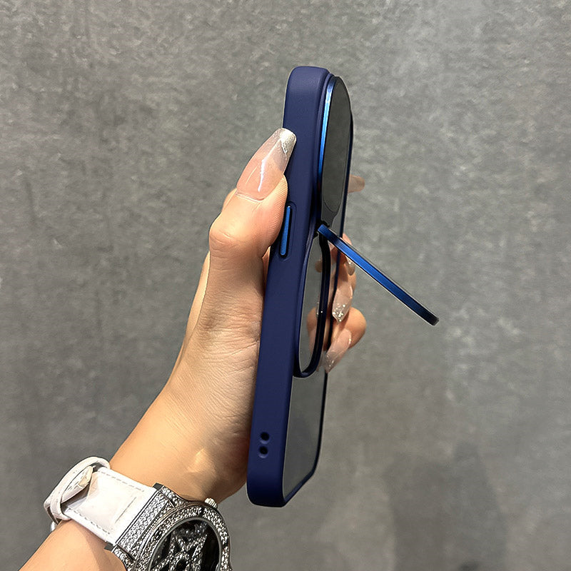 Suitable For Apple iPhone Case, Skin-like Sunglasses Holder, Iphone15promax, New Transparent Electroplated Buttons Anti-fall Acrylic Simple Large Hole Protective Cover